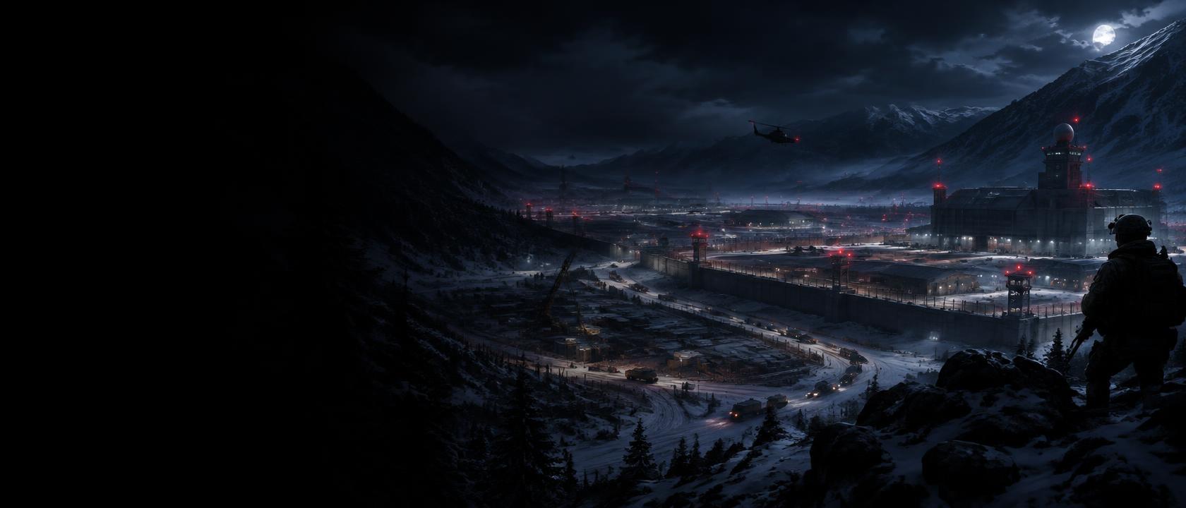 An enemy base expanding across a snowy valley